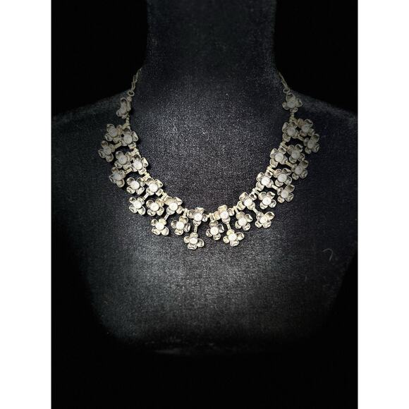 Vintage Joan Rivers Necklace Silver Tone Faceted Clear Crystal Floral Statement - Picture 1 of 4